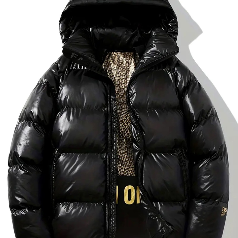 Men's Shiny Black Puffer Jacket